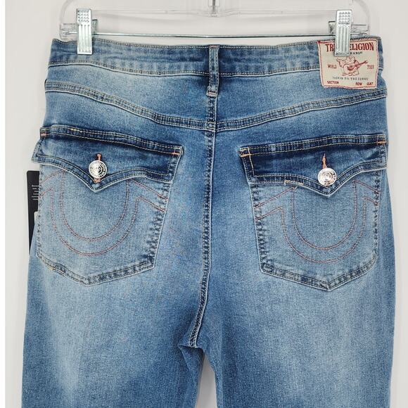 True Religion Halle Flap Skinny Raw Jeans - Medium Cloudless Wash Size 31 - Picture 4 of 14